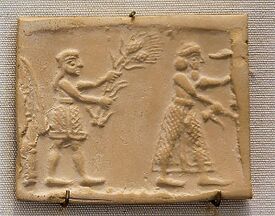 Uruk dönemine ait Silindir mühür ve baskısı, MÖ 3100 civarı - Louvre Müzesi