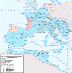 MS 418 yılında Batı Roma İmparatorluğu haritası