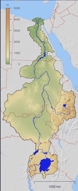 Nil havzasının topografik haritası.