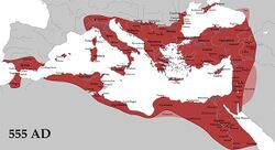 Bizans İmparatoru Büyük Justinianus devrinde en geniş sınırlar, 555s