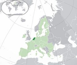  Hollanda konumu (koyu yeşil) - Avrupa'da (koyu gri) - Avrupa Birliği'nde (yeşil)