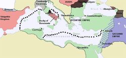 Herakleios döneminde, Sasaniler ile savaşların bitiminde Bizans İmparatorluğu.