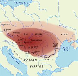 M.S. 450 yılı civarında Hunlar'ın kontrol ettiği bölgeler