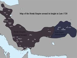 Hotaki İmparatorluğu'nun 1728 sonlarındaki haritası