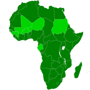 Koyu yeşille gösterilenler Afrika Birliği'ne üye olan ülkeler